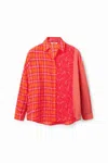 Desigual Oversize Patchwork Plaid Shirt In Orange