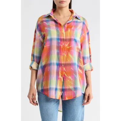 Desigual Oversize Plaid Button-up Shirt In Multi