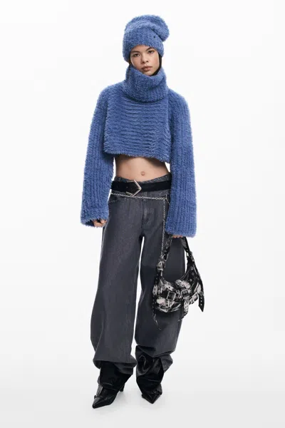 Desigual Pack Cropped Sweater And Beanie In Blue