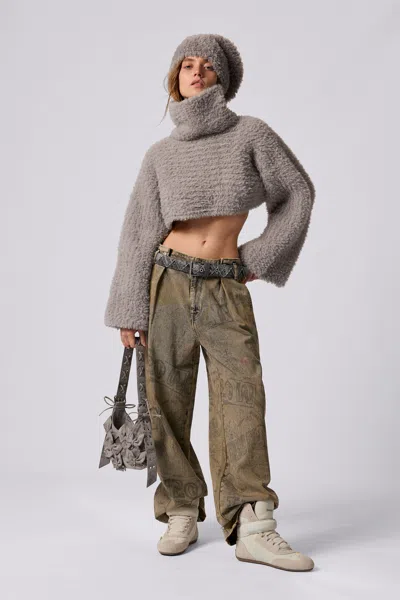 Desigual Pack Cropped Sweater And Beanie In Brown