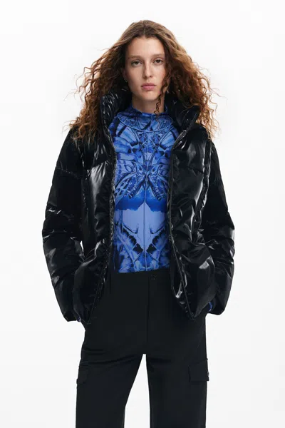 Desigual Padded Coat With Hood In Black