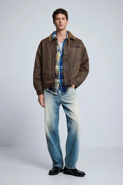 Desigual Padded Jacket With Leather Effect In Brown