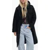 Desigual Padded Longline Trench Coat With Removable Hood In Black