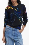 Desigual Paint Swirl Print Sweater In Blue