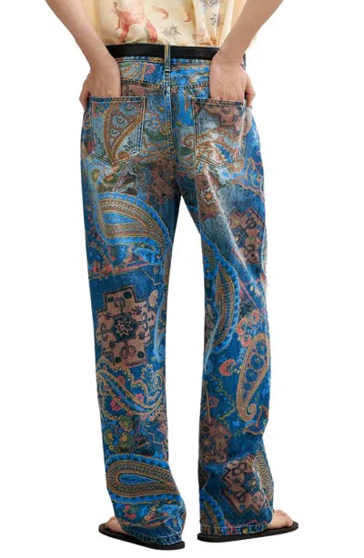 Desigual Paisley Straight Leg Jeans In Blue