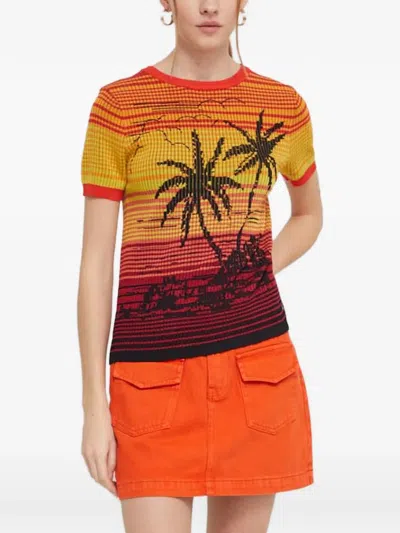 Desigual Palm Tree Knitted T-shirt In Multi
