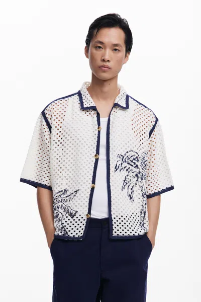 Desigual Palm Tree Lace Shirt In White
