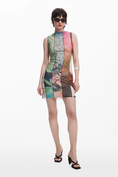 Desigual Panel Mini Dress In Green