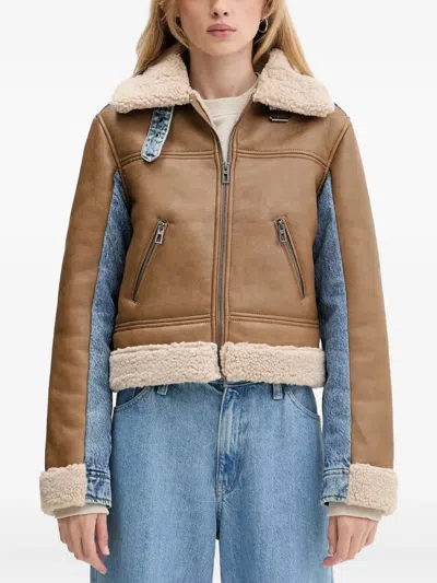 Desigual Panelled-design Zip-fastening Jacket In Brown