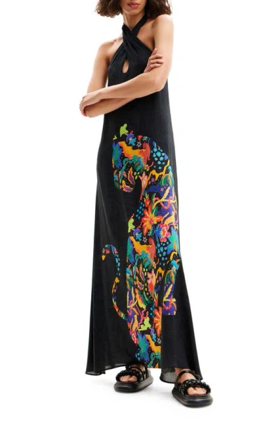 Desigual Panther Cover-up Maxi Dress In Black