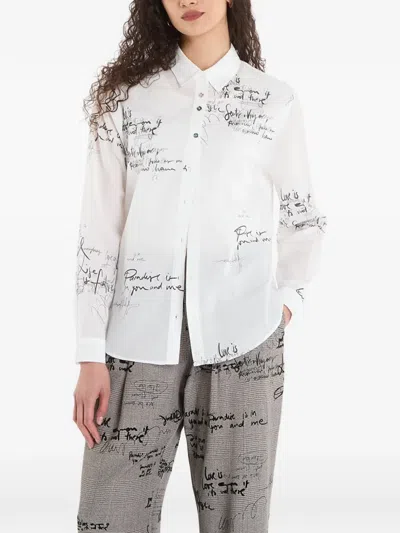 Desigual Paradise Oversize Cotton Button-up Shirt In White