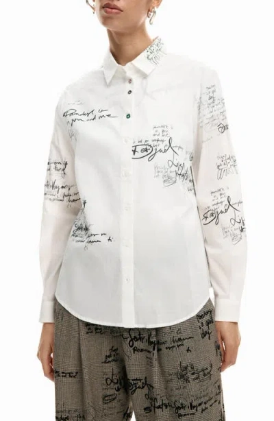 Desigual Paradise Oversize Cotton Button-up Shirt In White