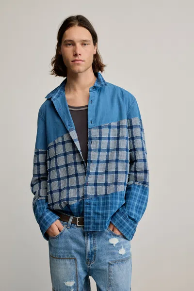 Desigual Patch Checks Shirt In Blue