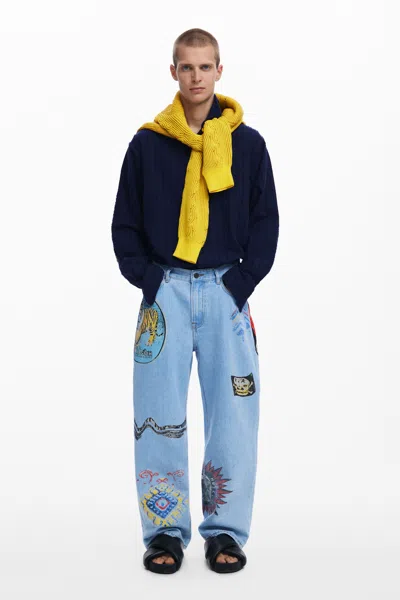 Desigual Patch Jeans In Blue