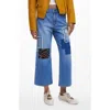 Desigual Patched Mid Rise Crop Wide Leg Jeans In Multi