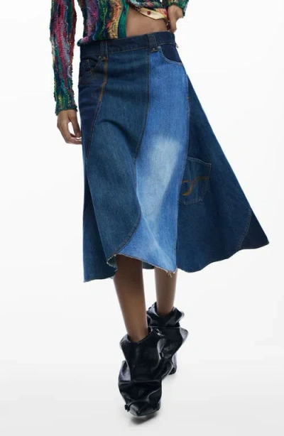 Desigual Patchwork A-line Skirt In Blue