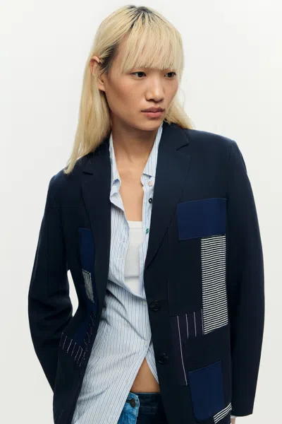 Desigual Patchwork Blazer In Blue
