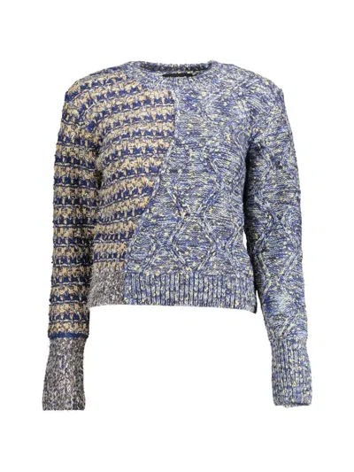 Desigual Patchwork Cable-knit Sweater In Blue