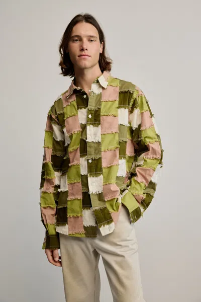 Desigual Patchwork Checkered Shirt In Green
