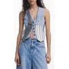 Desigual Patchwork Crop Denim Vest In Multi
