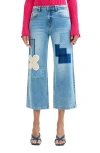 Desigual Patchwork Crop Jeans In Blue
