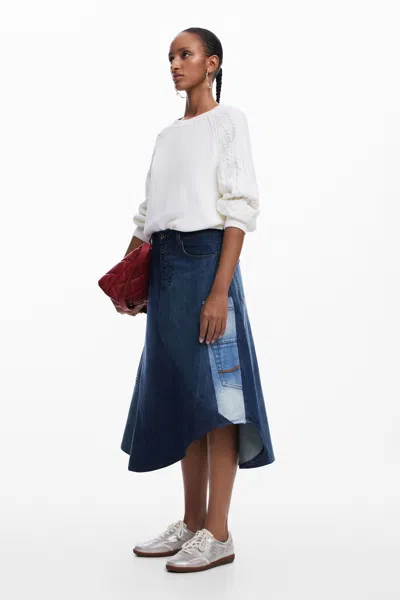 Desigual Patchwork Denim Skirt In Blue