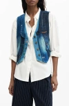 Desigual Patchwork Denim Vest In Blue