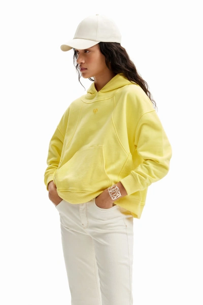 Desigual Patchwork Hoodie In Yellow