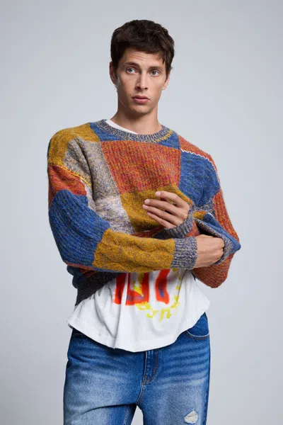 Desigual Patchwork Knit Sweater In Multi