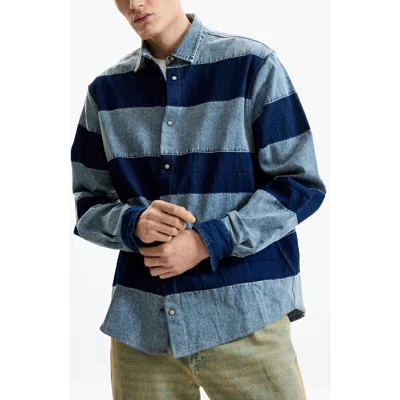 Desigual Patchwork Long Sleeve Denim Shirt In Blue