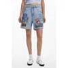 Desigual Patchwork Pattern Denim Shorts In Medium Blue