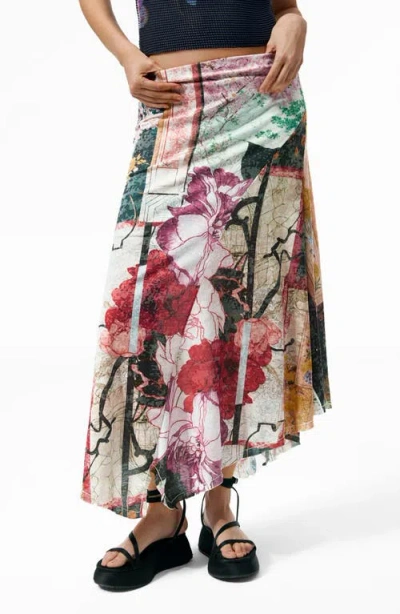 Desigual Patchwork Print Asymmetric Skirt In Multi