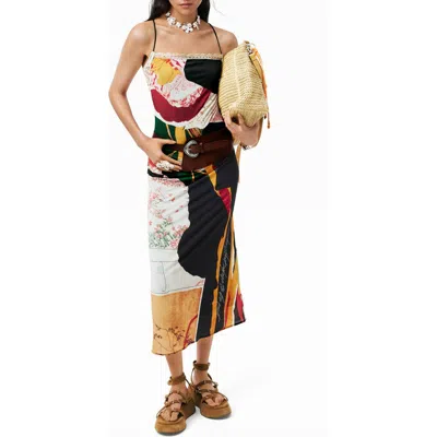 Desigual Patchwork Print Knit Maxi Dress In Black