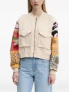 Desigual Patchwork-sleeve Bomber Jacket In White