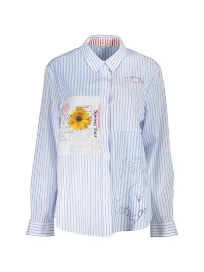 Desigual Patchwork Striped Shirt In Blue