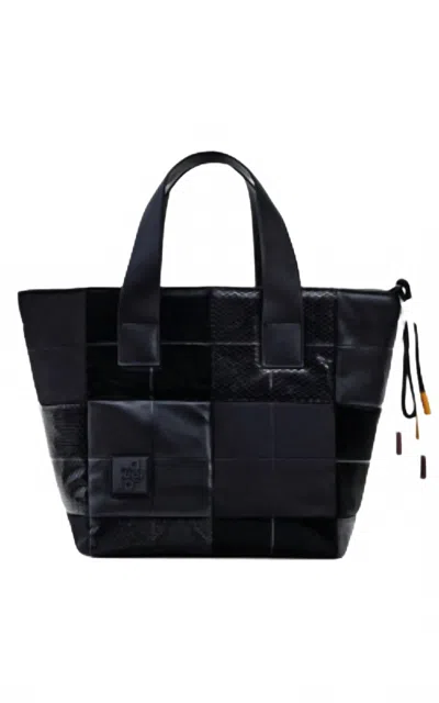 Desigual Patchwork Textured Tote In Black