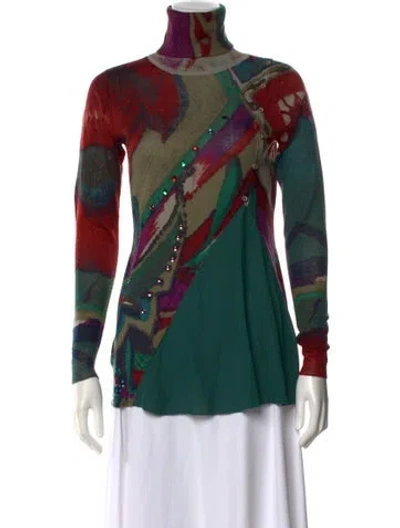 Pre-owned Desigual Patterned Turtleneck Sweater In Green