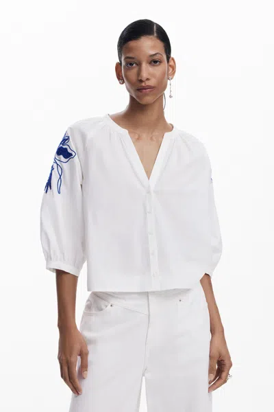 Desigual Peasant Blouse In White