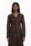 Desigual Peplum Leather Biker Jacket In Brown