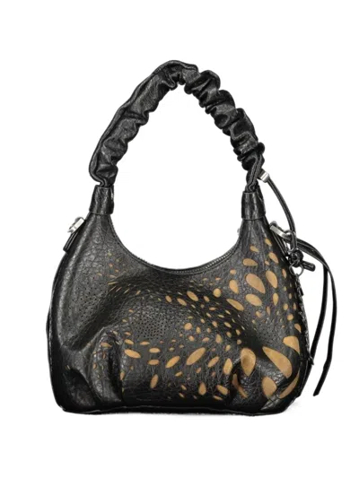 Desigual Perforated Ruched-handle Mini Tote Bag In Black