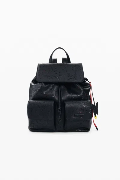 Desigual Perforated Small Backpack In Black