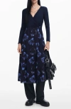 Desigual Combined Midi Dress In Blue