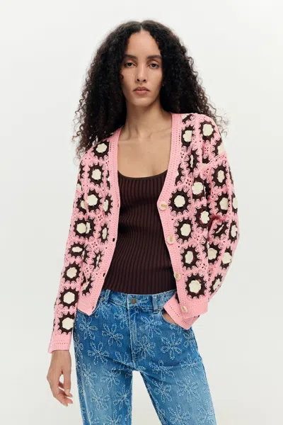 Desigual Pink Crochet Cardigan