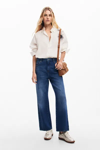 Desigual Pink Culotte Trousers In Blue