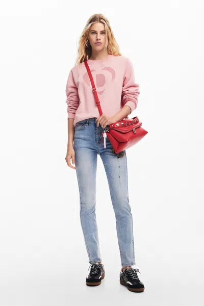 Desigual Pink Denim Trousers In Blue