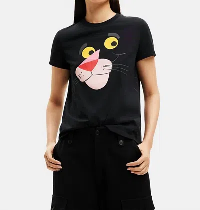 Desigual Pink Panther Cotton T-shirt In Black