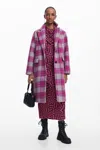 Desigual Cuadro Plaid Coat In Red