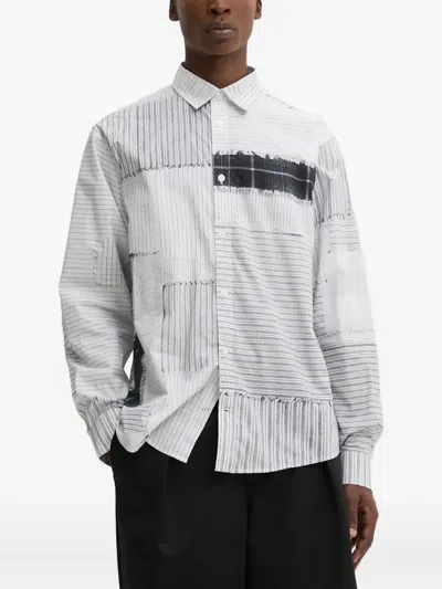 Desigual Pinstripe Patchwork Shirt In White