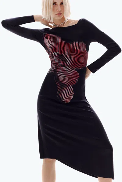 Desigual Pixelated Midi Dress In Black