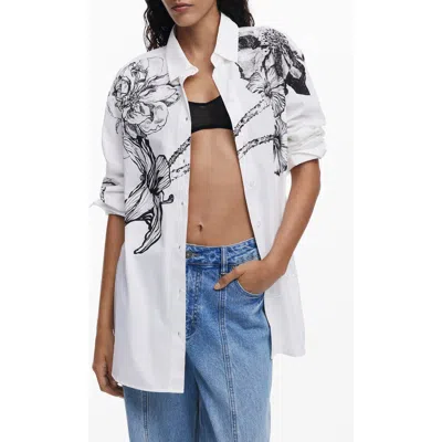 Desigual Placed Floral Cotton Button-up Shirt In Multi